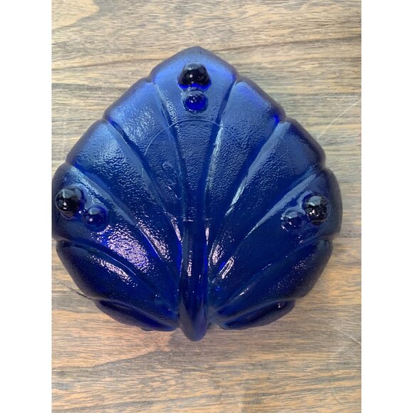 Vintage Blue Glass Footed Leaf-Shaped Dish 12"x11"x3.5" Decorative Bowl Home Dec - Picture 2 of 4